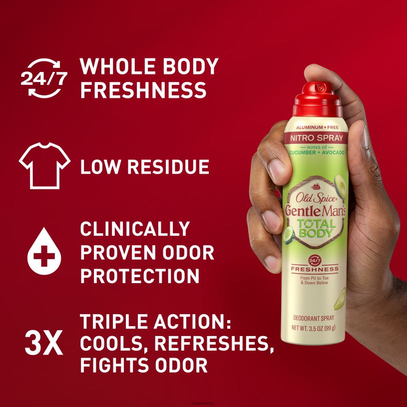 Old Spice hombres mezcla desodorante en spray para todo el cuerpo, pepino + aguacate desodorante anti-transpirante Z0FD62